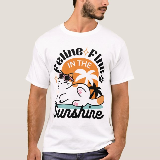 Feline Fine in the Sunshine – Relaxed Tropical Cat T-Shirt (Front)