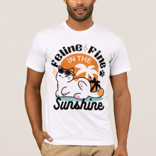 Feline Fine in the Sunshine – Relaxed Tropical Cat T-Shirt