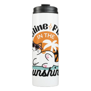Feline Fine in the Sunshine – Relaxed Tropical Cat Thermal Tumbler