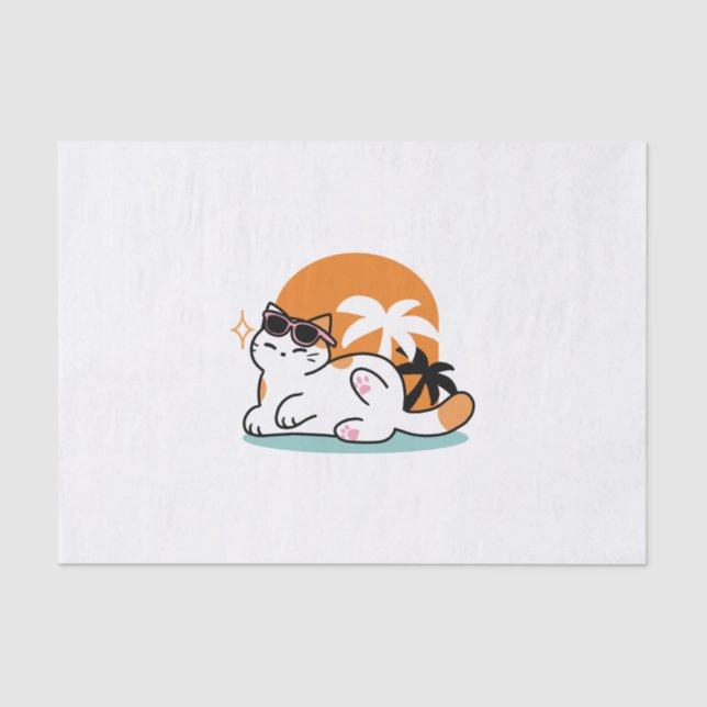 Feline Fine in the Sunshine – Relaxed Tropical Cat Tissue Paper (Front)