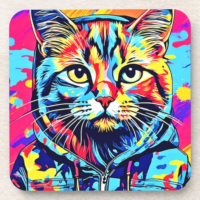 Feline Finesse: Best Cat Paint Art for Print Coaster (Front)