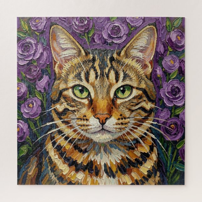 Feline & Floral | Cute Artistic Cat  Jigsaw Puzzle (Vertical)