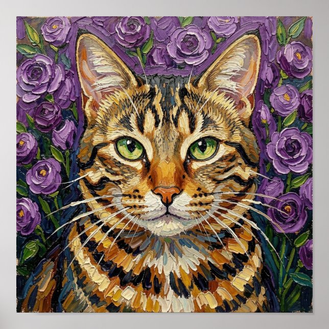 Feline & Floral | Cute Artistic Cat  Poster (Front)