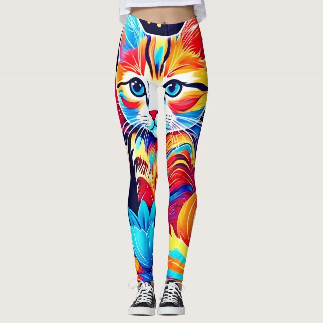 Feline Floral Fantasy Leggings (Front)
