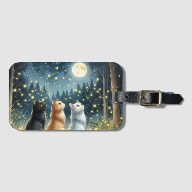 Feline Friends and the Moonlight Luggage Tag (Front Horizontal)