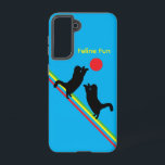 Feline Fun Black Cats Galaxy Case – Turquoise<br><div class="desc">Add a splash of playful energy to your phone with this Feline Fun Galaxy case. Featuring two mischievous black cats reaching for a bright red ball while standing on vibrant lines of color, this whimsical design captures the curiosity and joy of our feline friends. The cheerful turquoise background makes the...</div>