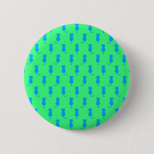 Feline Fun Forever Whimsical Blue Cats Lime Green 6 Cm Round Badge