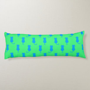 Feline Fun Forever Whimsical Blue Cats Lime Green Body Cushion
