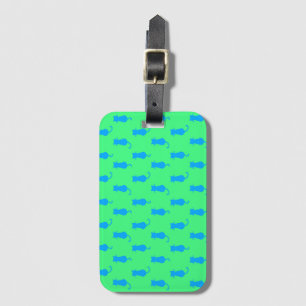 Feline Fun Forever Whimsical Blue Cats Lime Green Luggage Tag
