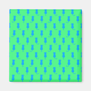 Feline Fun Forever Whimsical Blue Cats Lime Green Magnet
