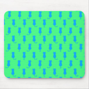 Feline Fun Forever Whimsical Blue Cats Lime Green Mouse Mat