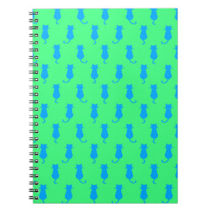 Feline Fun Forever Whimsical Blue Cats Lime Green Notebook