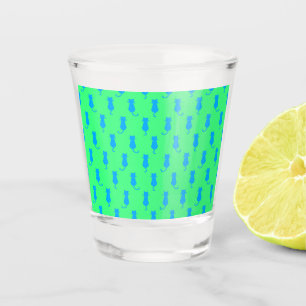 Feline Fun Forever Whimsical Blue Cats Lime Green Shot Glass
