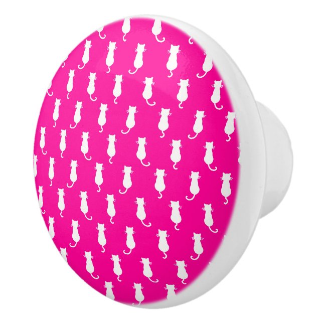 Feline Fun Forever Whimsical Cats Fucshia Ceramic Knob (Right)