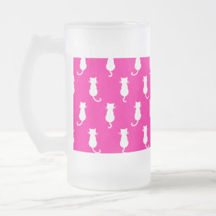 Feline Fun Forever Whimsical Cats Fucshia Frosted Glass Beer Mug