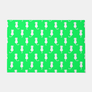 Feline Fun Forever Whimsical Cats Green Doormat