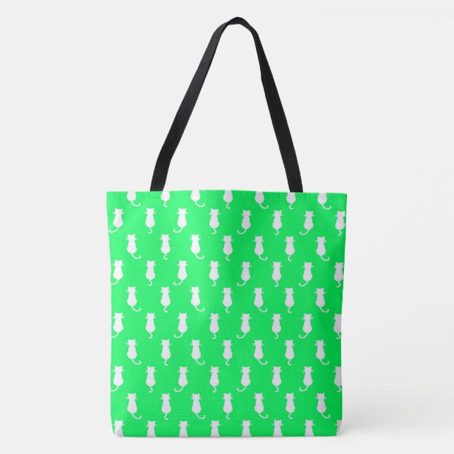 Feline Fun Forever Whimsical Cats Green Tote Bag (Front)