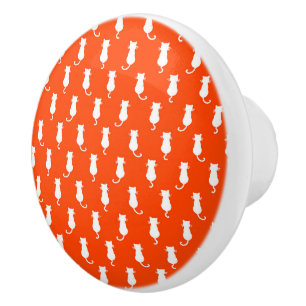 Feline Fun Forever Whimsical Cats Orange Ceramic Knob