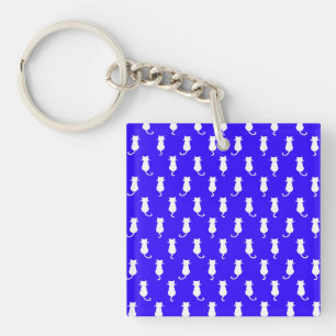 Feline Fun Forever Whimsical Cats Royal Blue Key Ring