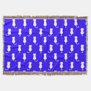 Feline Fun Forever Whimsical Cats Royal Blue Throw Blanket