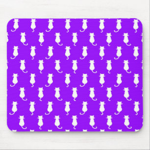 Feline Fun Forever Whimsical Cats White Cat Purple Mouse Mat