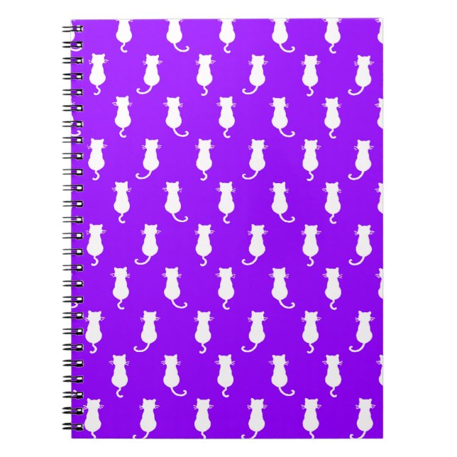 Feline Fun Forever Whimsical Cats White Cat Purple Notebook (Front)