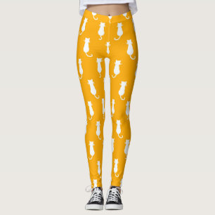 Feline Fun Forever Whimsical Cats White On Tangeri Leggings