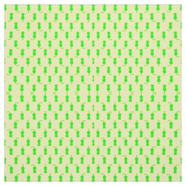 Feline Fun Forever Whimsical Green Cats Yellow Fabric (Swatch)