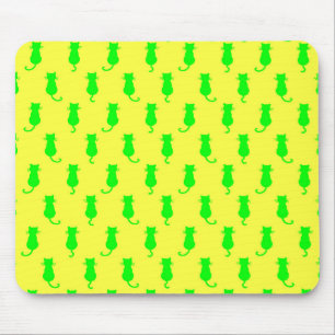 Feline Fun Forever Whimsical Green Cats Yellow Mouse Mat
