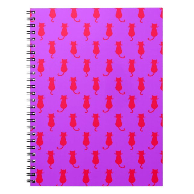  Feline Fun Forever Whimsical Red Cats Lilac Notebook (Front)