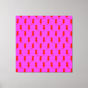 Feline Fun Forever Whimsical Red Cats Pink Canvas Print