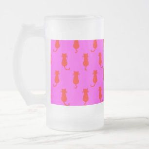 Feline Fun Forever Whimsical Red Cats Pink Frosted Glass Beer Mug