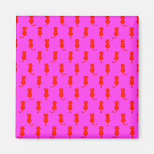 Feline Fun Forever Whimsical Red Cats Pink Magnet