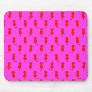 Feline Fun Forever Whimsical Red Cats Pink Mouse Mat