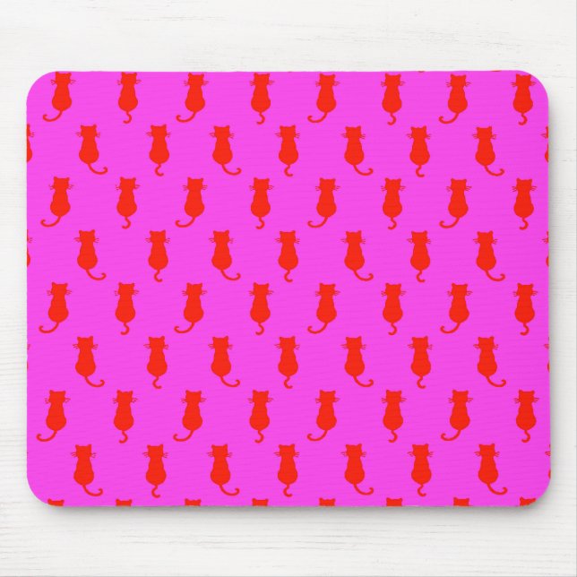 Feline Fun Forever Whimsical Red Cats Pink Mouse Mat (Front)