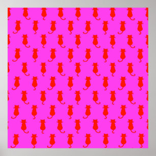 Feline Fun Forever Whimsical Red Cats Pink Poster