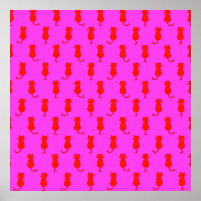 Feline Fun Forever Whimsical Red Cats Pink Poster (Front)