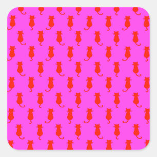 Feline Fun Forever Whimsical Red Cats Pink Square Sticker