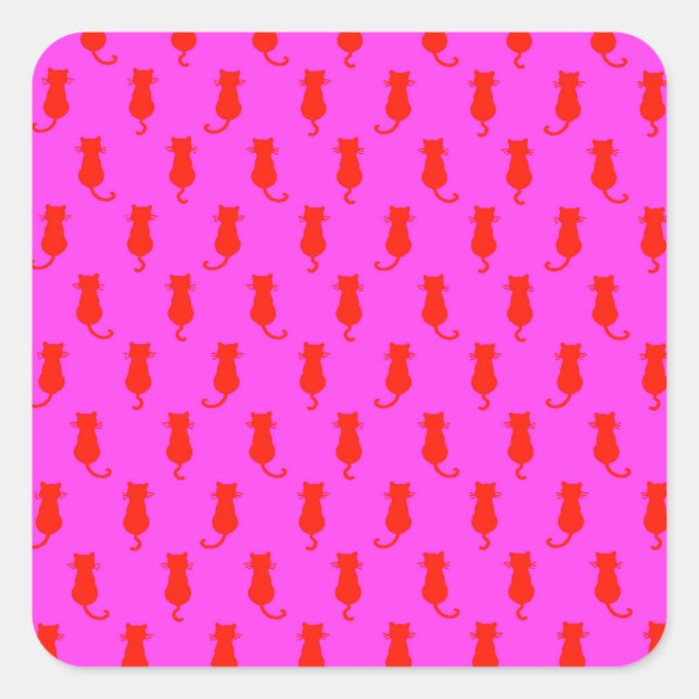 Feline Fun Forever Whimsical Red Cats Pink Square Sticker (Front)