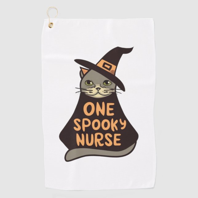 Feline Fun Meets Medical Magic - One Spooky Nurse  Golf Towel (Front)
