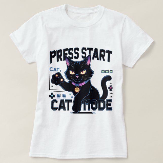 Feline Gamer | Cute Kitty Gaming Design T-Shirt (Design Front)