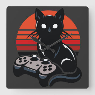 Feline Gamer: The Pawsome Controller Chronicles Square Wall Clock