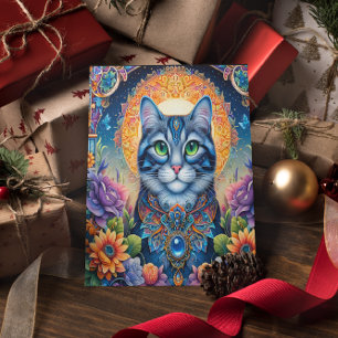 Feline Gaze: The Emerald-Eyed Cat Postcard