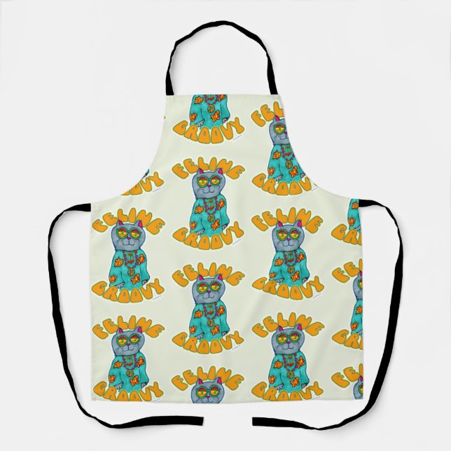 Feline Groovy Hippie Cat Fun Toon Art Apron (Front)