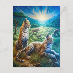 Feline Harmony in Meadow Postcard