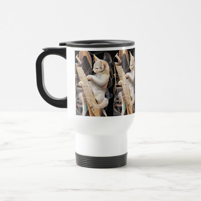 Feline Harmony – Surreal Cat Art Travel Mug (Left)
