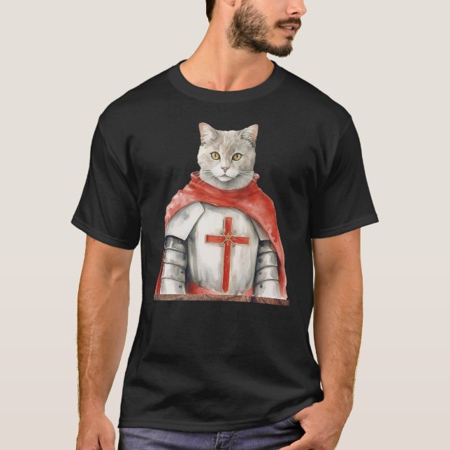 Feline Knight Templar The Crusader Cat T-Shirt (Front)