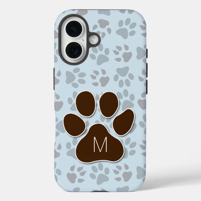 Feline Lover's Blue and Brown Paw Prints Monogram Case-Mate iPhone Case (Back)