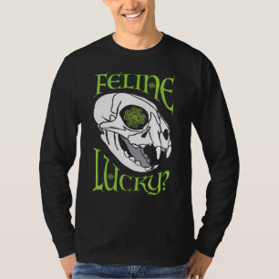 Feline Lucky Cat Skull Goth St Patrick S Day Celti T-Shirt