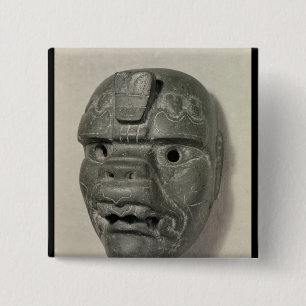 Feline mask of a man, from Oaxaca, Pre-Columbian 15 Cm Square Badge